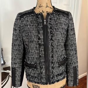 Rebecca Taylor Black and White Tweed Jacket lamb leather classic luxury